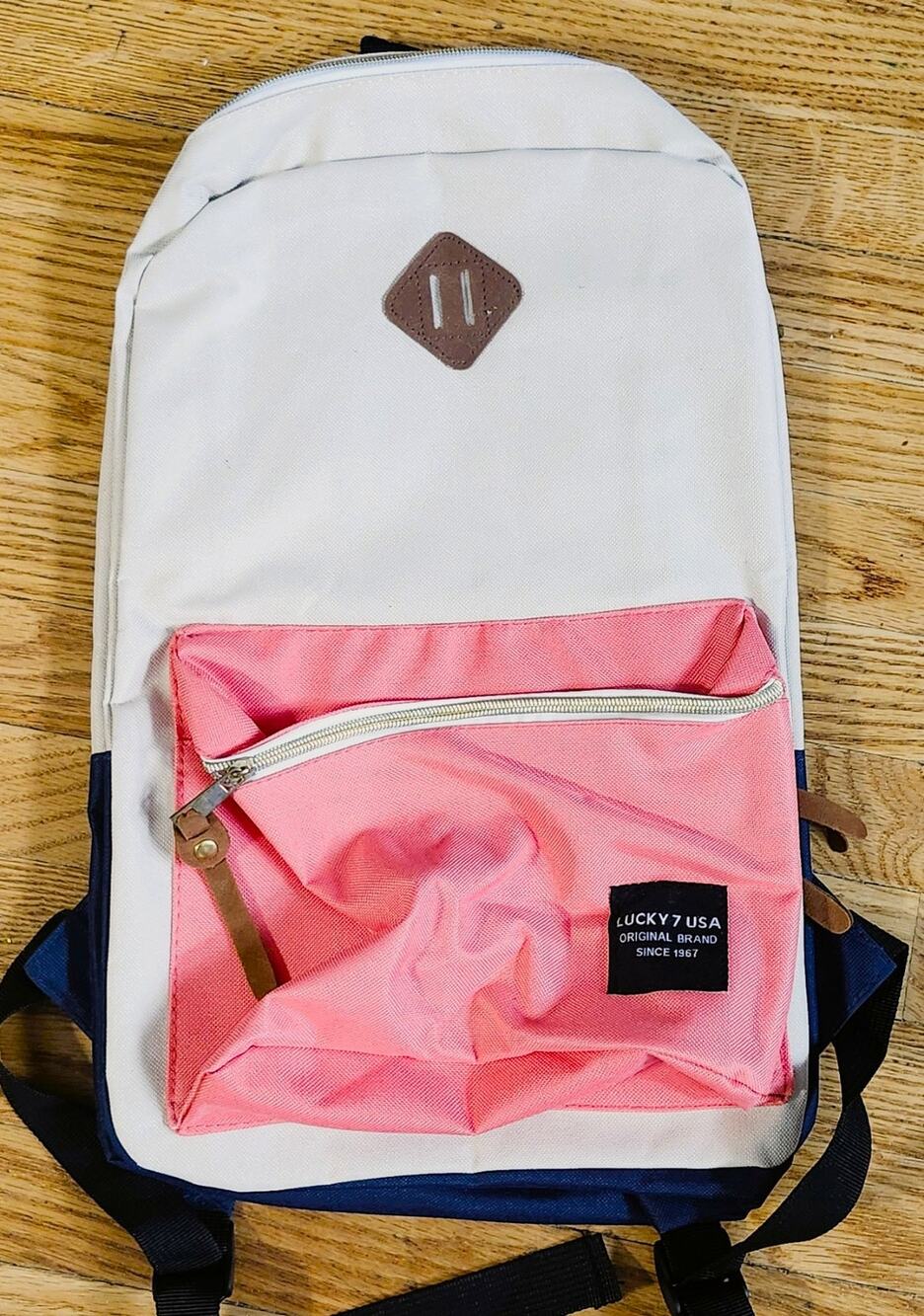 Lucky 7 Colorblock Fashion Backpack - Navy/Cream/Coral - New w/o tag